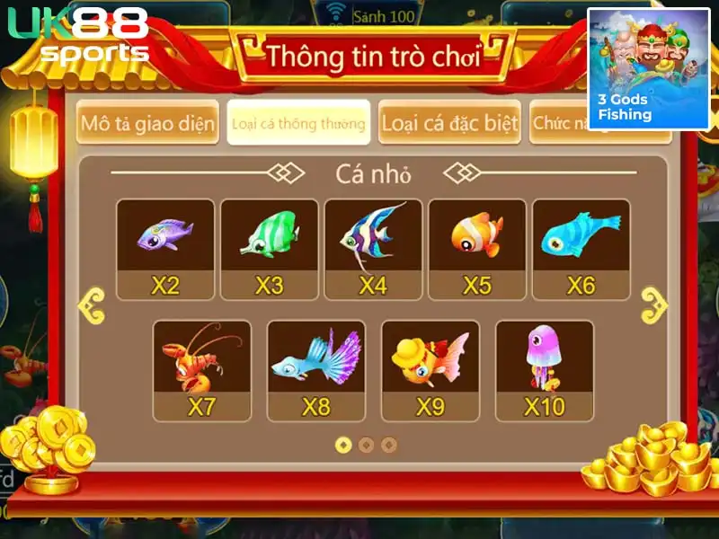 Biểu tượng và thanh chức năng game bắn cá đổi thưởng